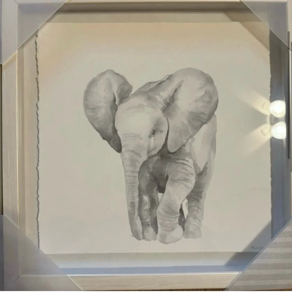 Marmont Hill Set of 4 Framed Baby Elephant Watercolor Nursery Safari Wall Art - Picture 4 of 6